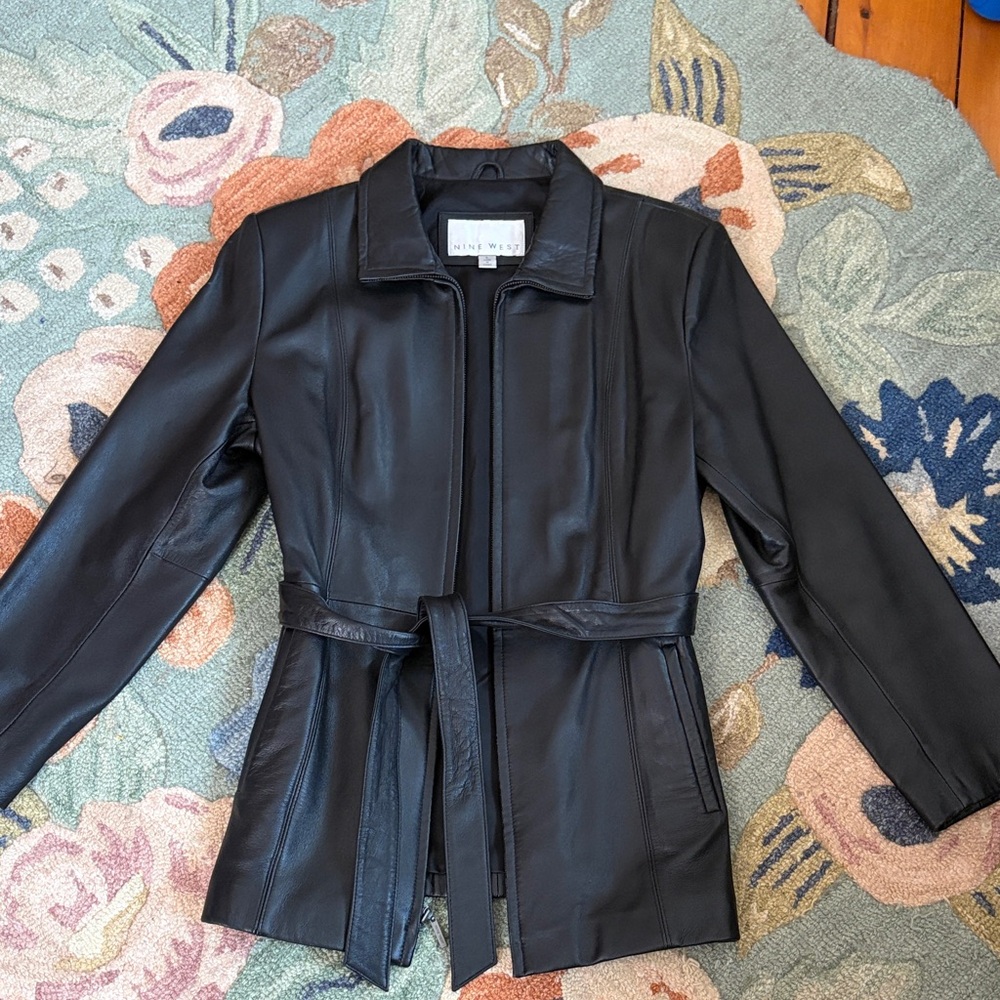 Nine West Black Belted Leather Jacket